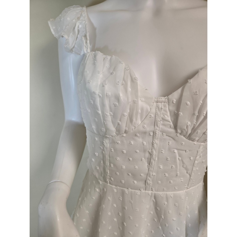 Selfie Leslie White Swiss Dot Corset Mini Dress Ruffle Tiered Skirt Size M - Picture 6 of 12